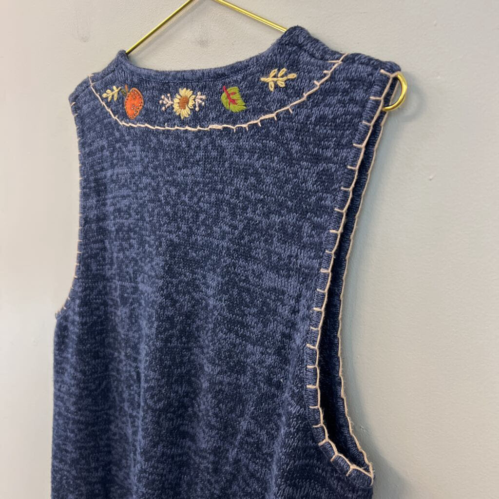 Vintage White Stag Blue/ Multi Fall Knit Sweater Vest Extra Large