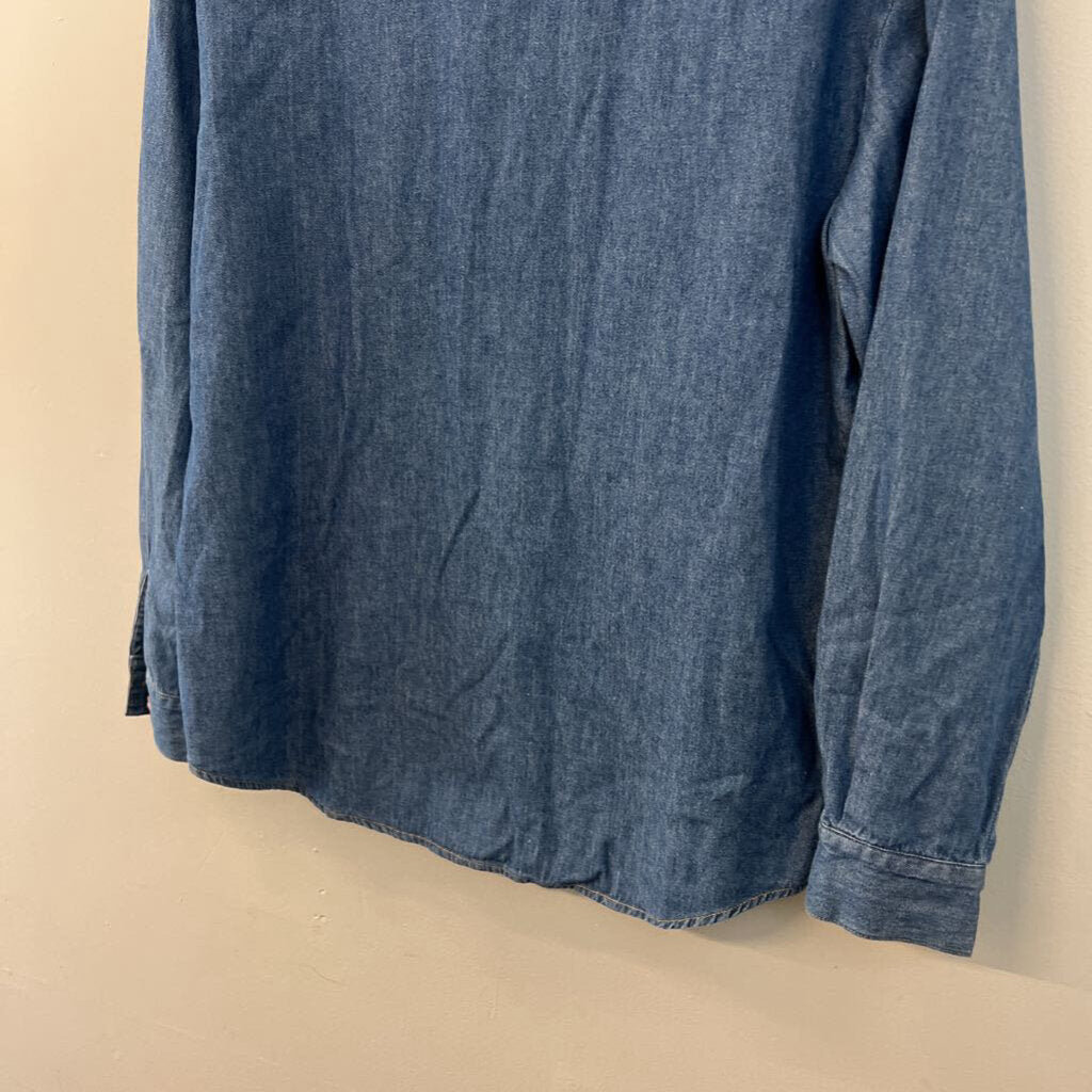 Vintage Teddi Blue Chambray Embroidered Leaf Long Sleeve Button Down Top Small