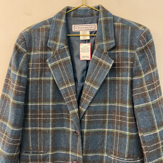 Vintage Chadwicks Blue/ Multi Plaid Wool Blend Blazer Jacket 12
