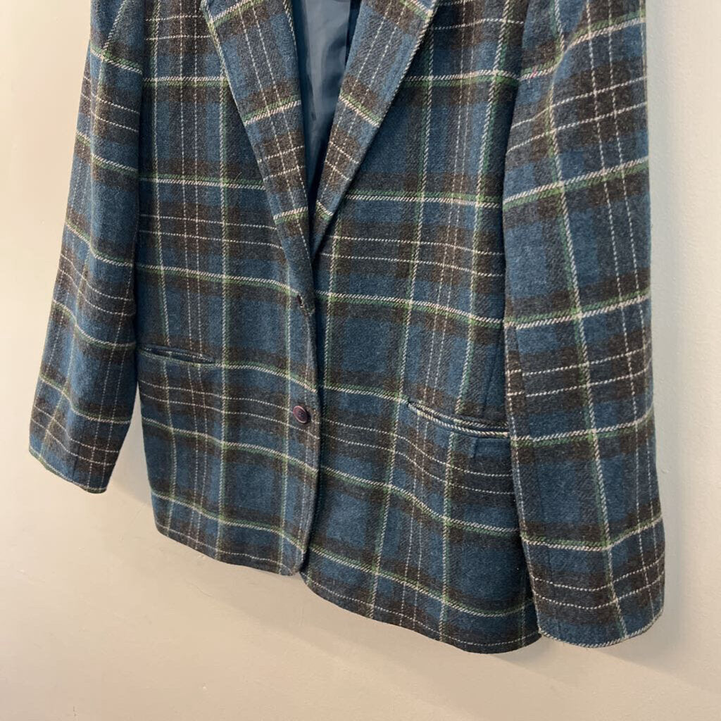 Vintage Chadwicks Blue/ Multi Plaid Wool Blend Blazer Jacket 12