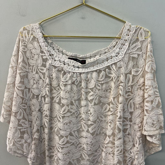 Heart Soul White Lace Short Sleeve Top Large