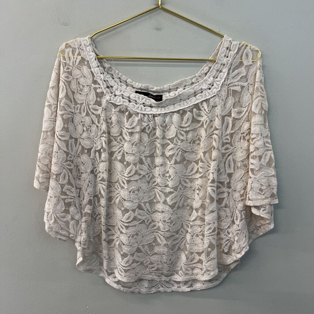 Heart Soul White Lace Short Sleeve Top Large