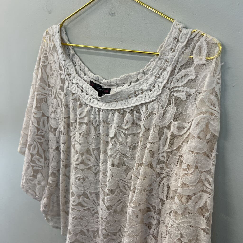 Heart Soul White Lace Short Sleeve Top Large