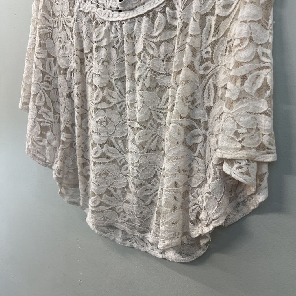 Heart Soul White Lace Short Sleeve Top Large
