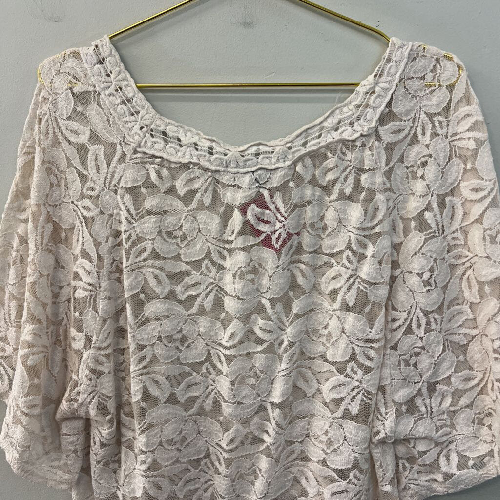 Heart Soul White Lace Short Sleeve Top Large