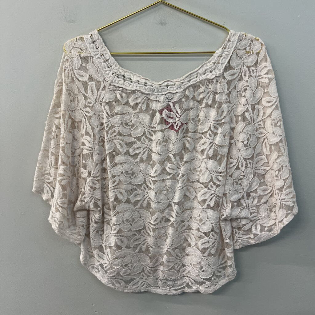 Heart Soul White Lace Short Sleeve Top Large