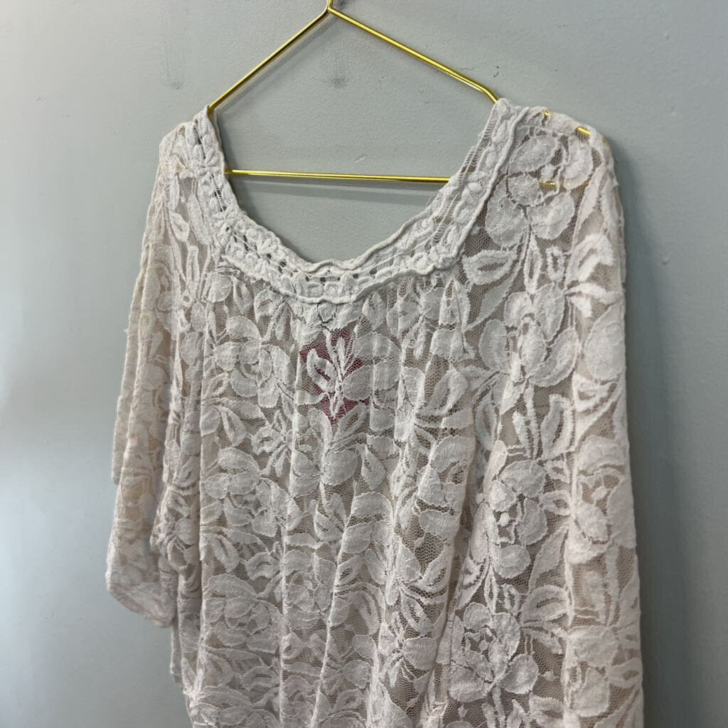 Heart Soul White Lace Short Sleeve Top Large
