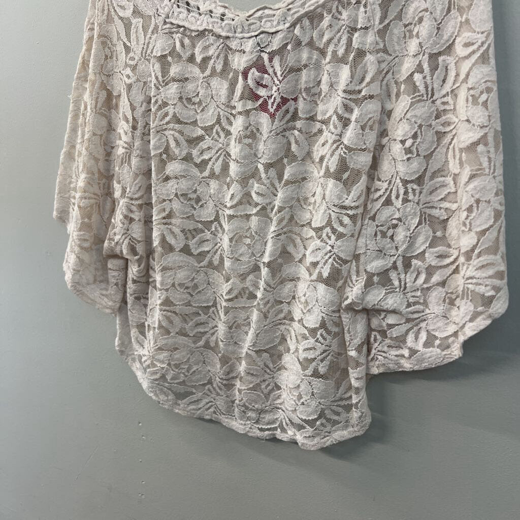 Heart Soul White Lace Short Sleeve Top Large