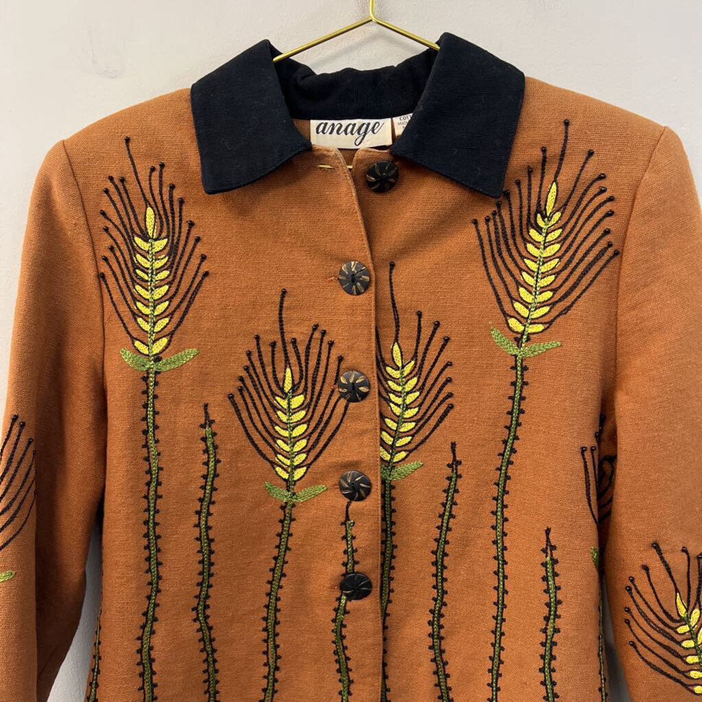 Vintage Anage Brown/ Black Embroidered Jacket Top Small