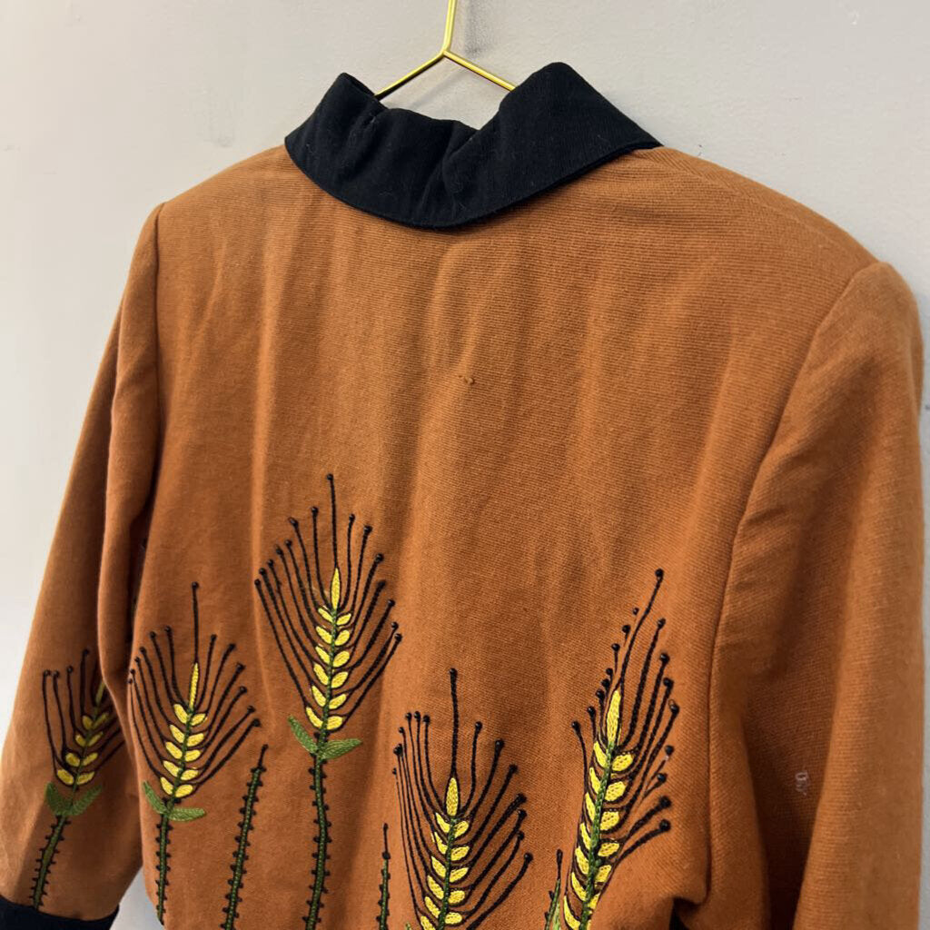 Vintage Anage Brown/ Black Embroidered Jacket Top Small