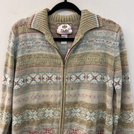 Vintage Tiara International Beige/ Multi Knit Zip Up Sweater Small