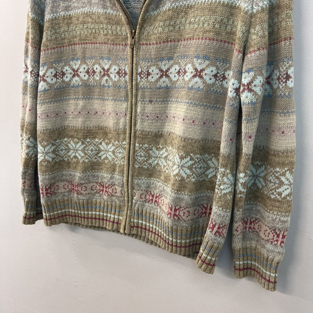 Vintage Tiara International Beige/ Multi Knit Zip Up Sweater Small
