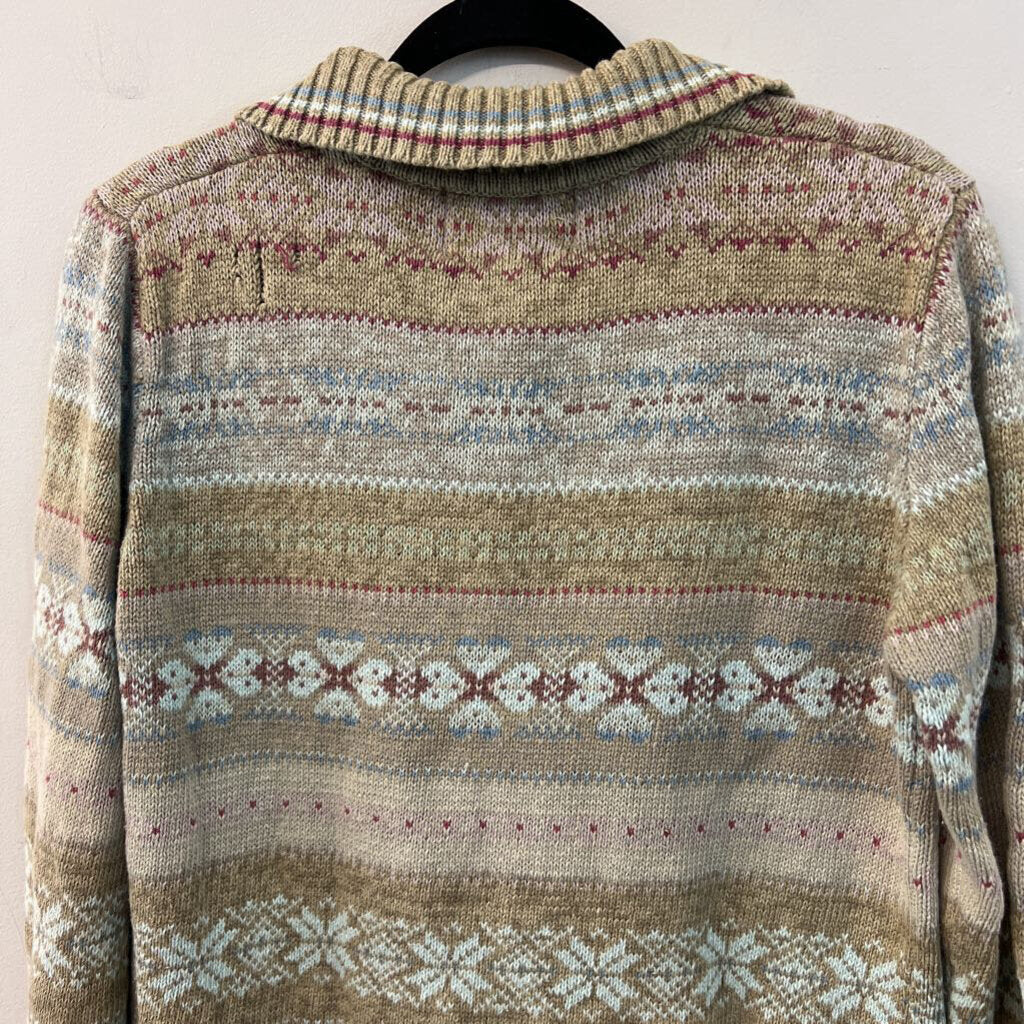 Vintage Tiara International Beige/ Multi Knit Zip Up Sweater Small