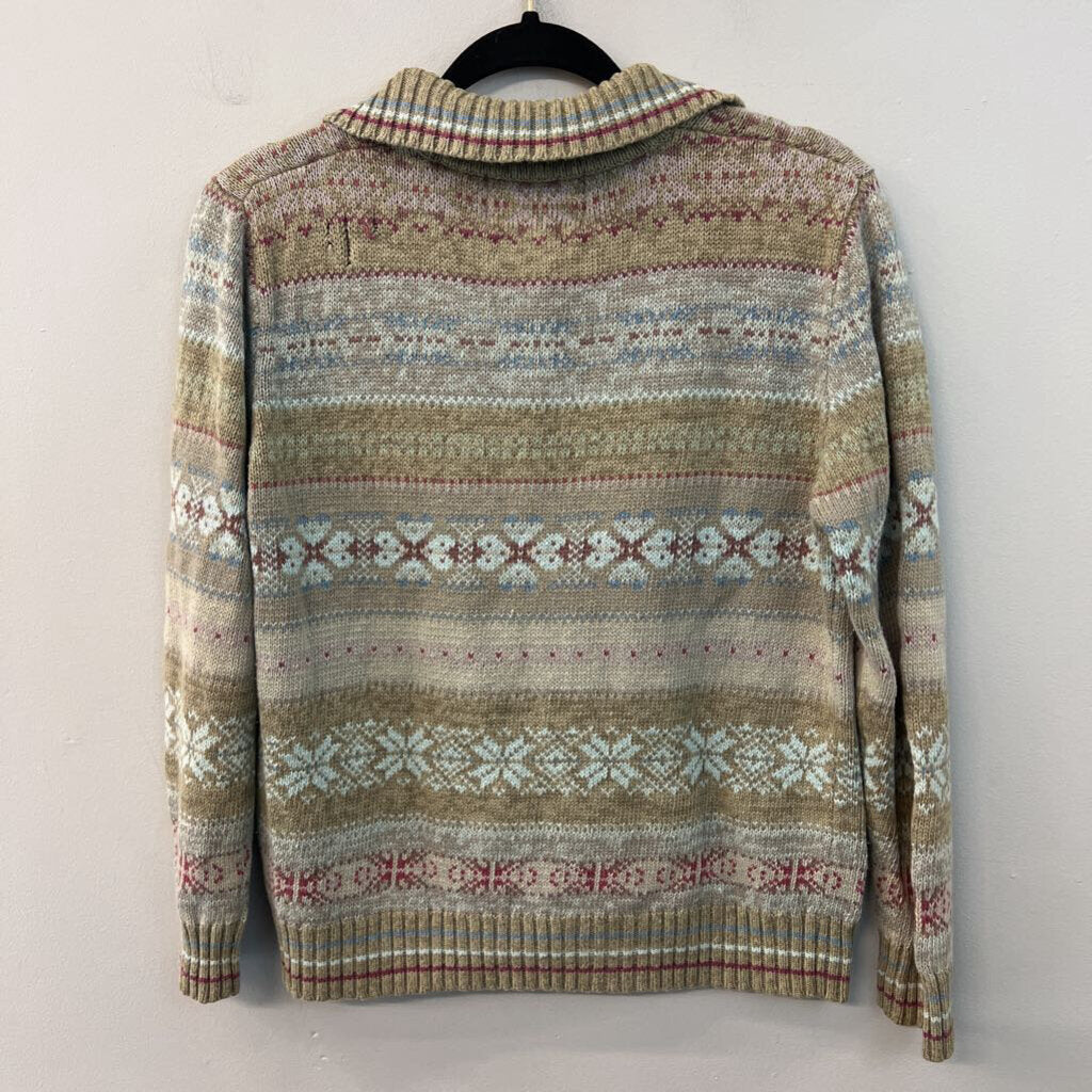 Vintage Tiara International Beige/ Multi Knit Zip Up Sweater Small