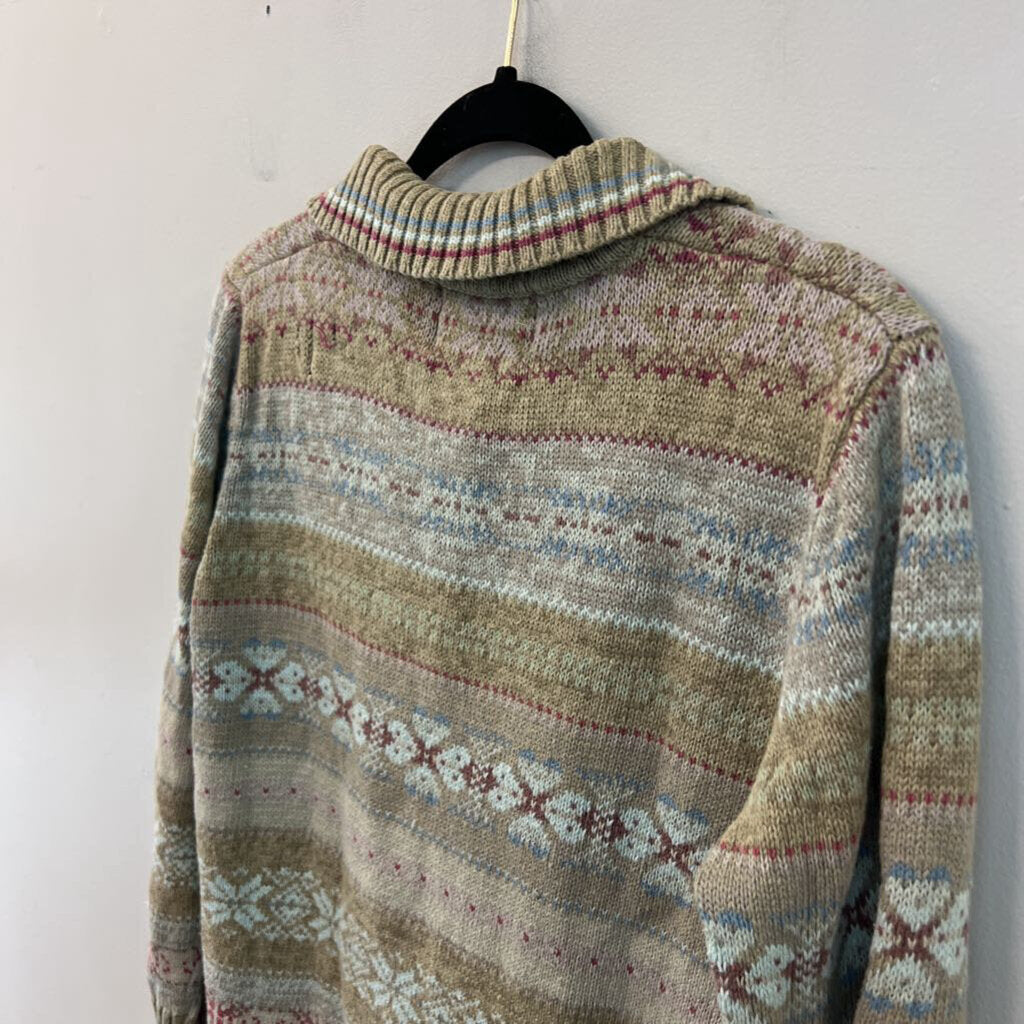 Vintage Tiara International Beige/ Multi Knit Zip Up Sweater Small
