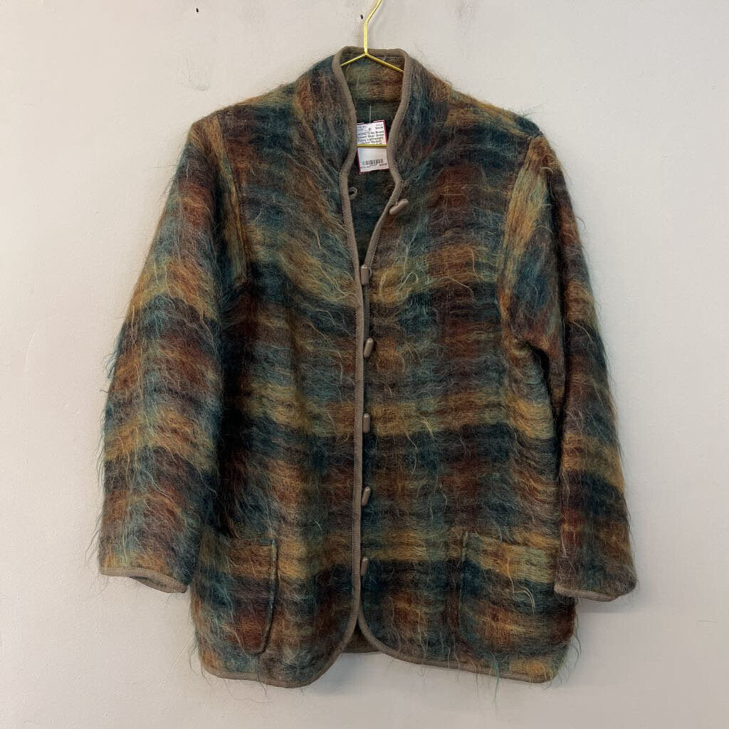 Brown/ Blue/ Green Fuzzy Lightweight Jacket Medium