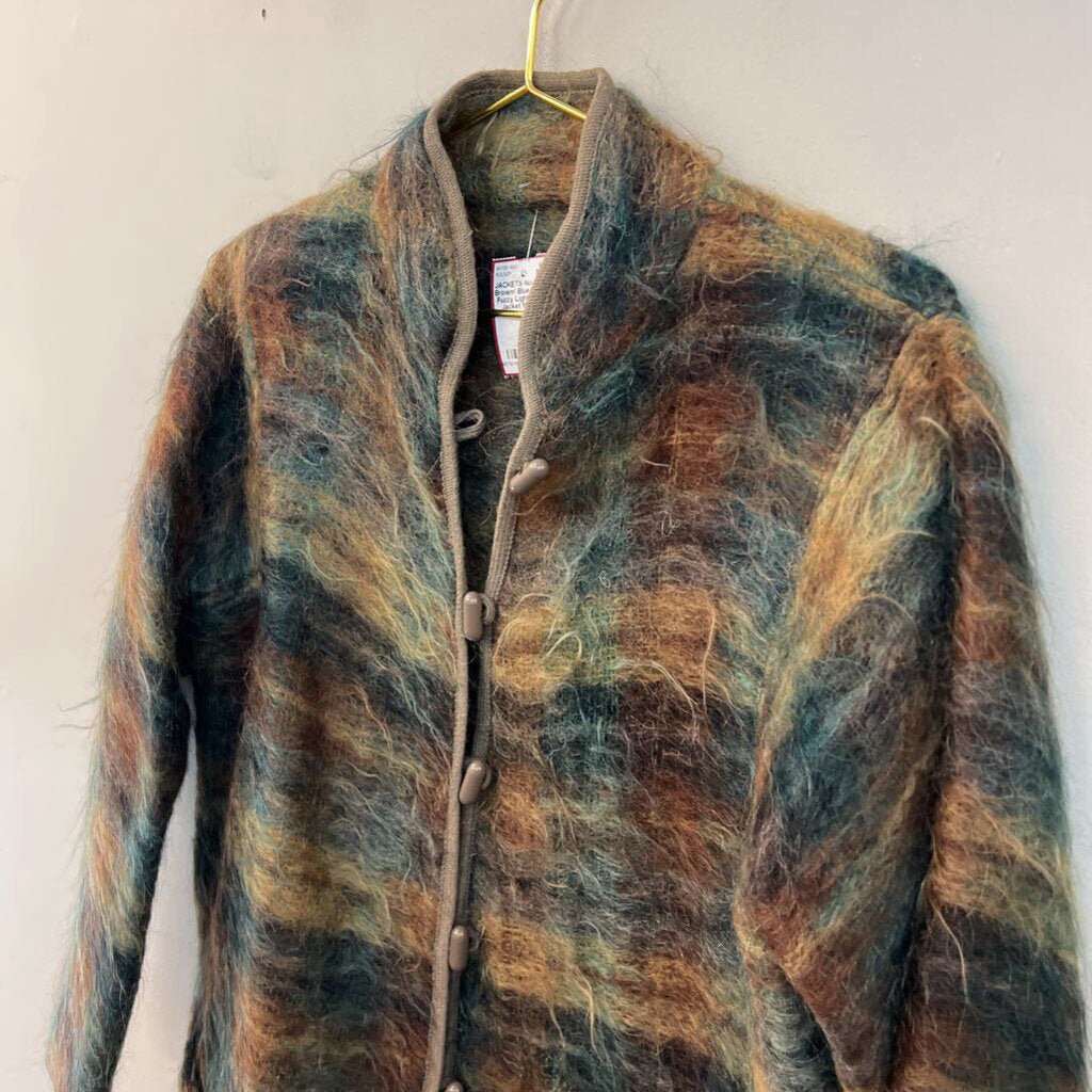 Brown/ Blue/ Green Fuzzy Lightweight Jacket Medium