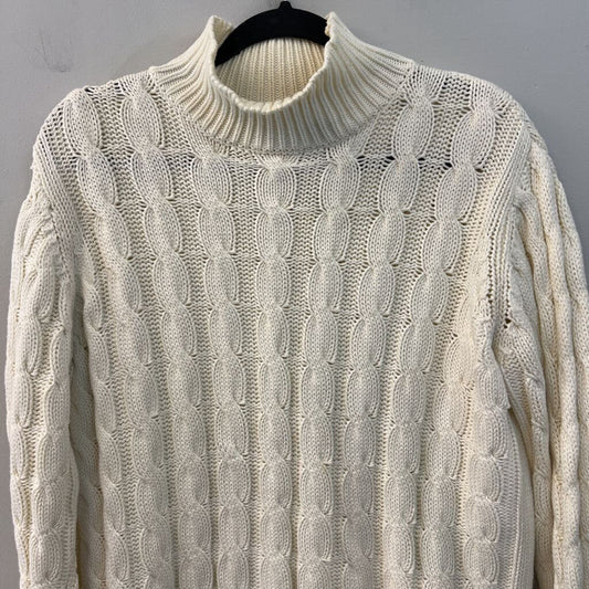LL Bean Cream Cable Knit Mock Neck Sweater Large