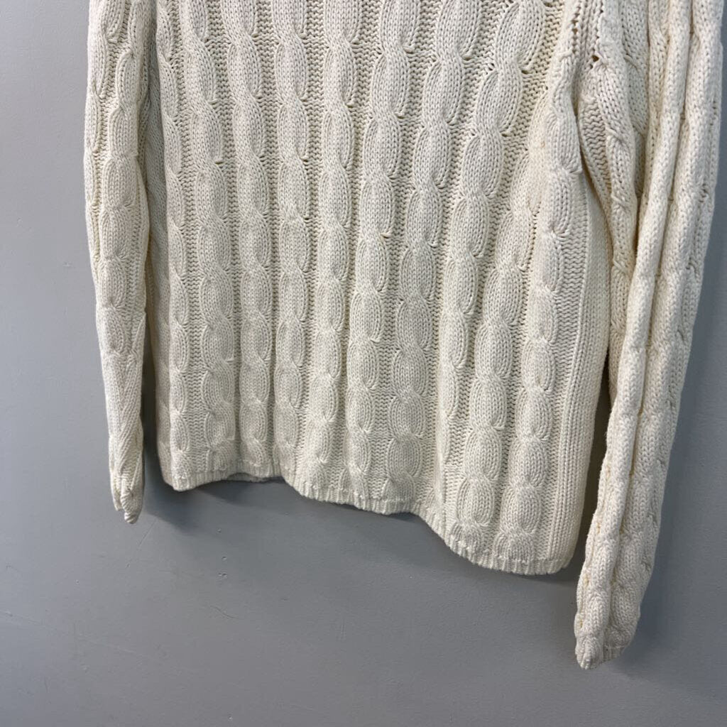 LL Bean Cream Cable Knit Mock Neck Sweater Large