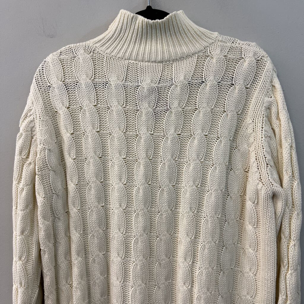 LL Bean Cream Cable Knit Mock Neck Sweater Large