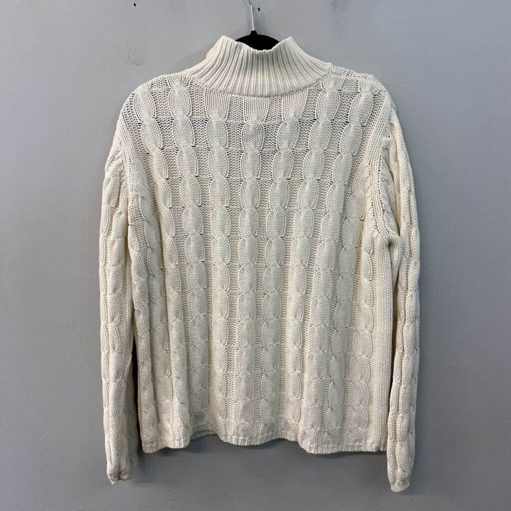 LL Bean Cream Cable Knit Mock Neck Sweater Large