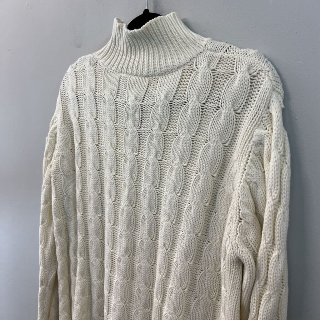 LL Bean Cream Cable Knit Mock Neck Sweater Large