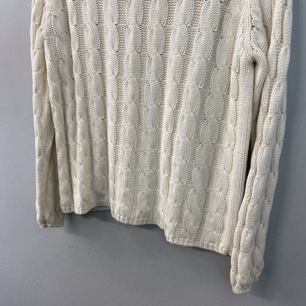 LL Bean Cream Cable Knit Mock Neck Sweater Large