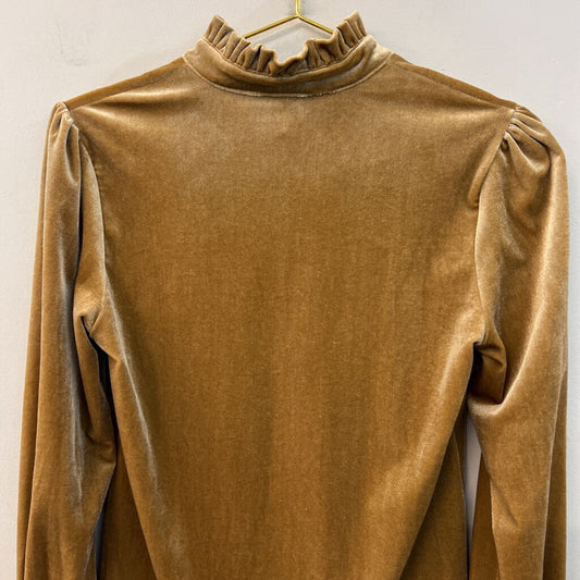 Gold Velvet Long Sleeve Mock Neck Top Medium