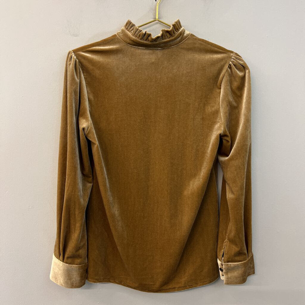 Gold Velvet Long Sleeve Mock Neck Top Medium