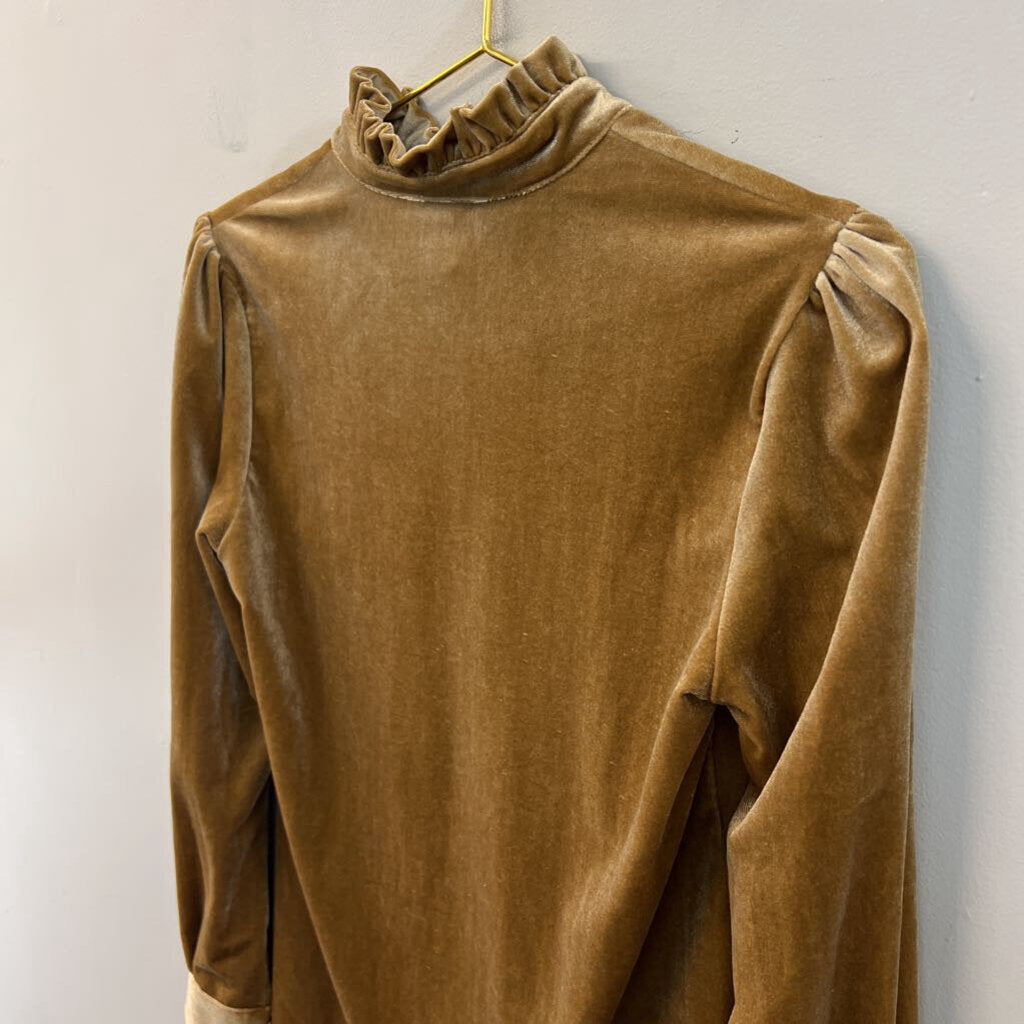 Gold Velvet Long Sleeve Mock Neck Top Medium