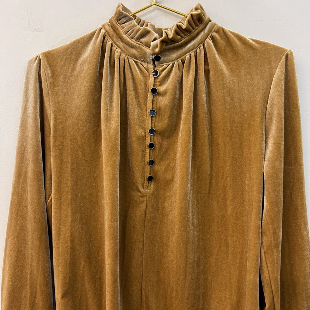 Gold Velvet Long Sleeve Mock Neck Top Medium