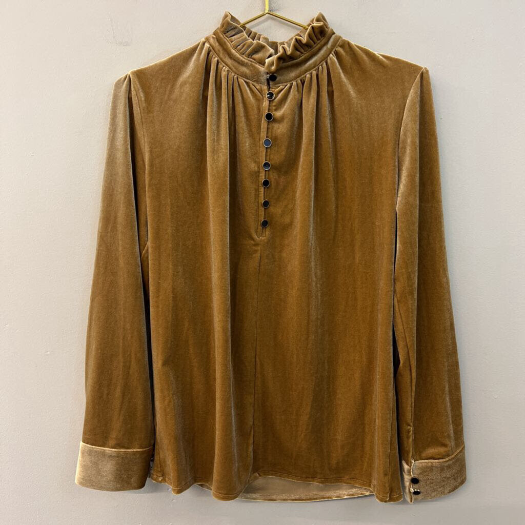 Gold Velvet Long Sleeve Mock Neck Top Medium