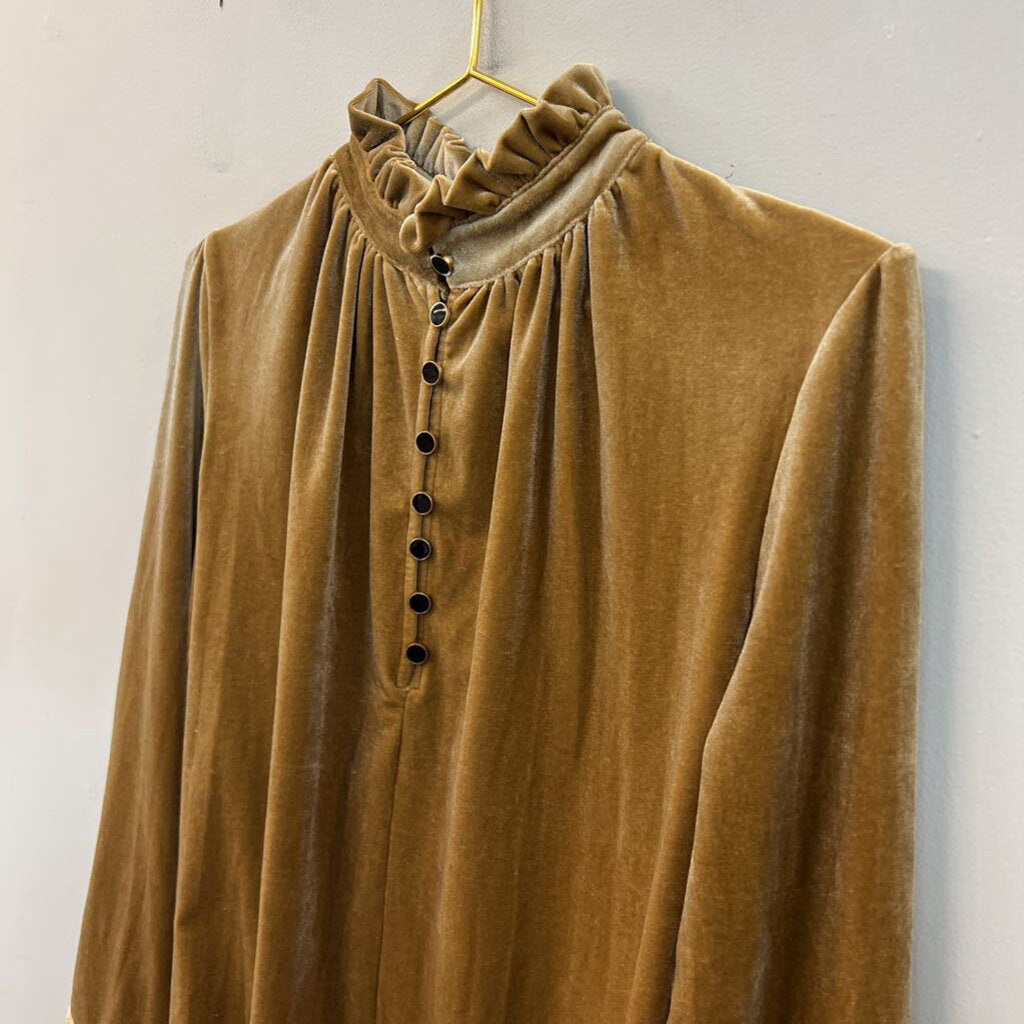 Gold Velvet Long Sleeve Mock Neck Top Medium