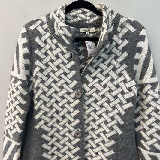 Cocogio Grey/ White Print Knit Long Cardigan Sweater Small