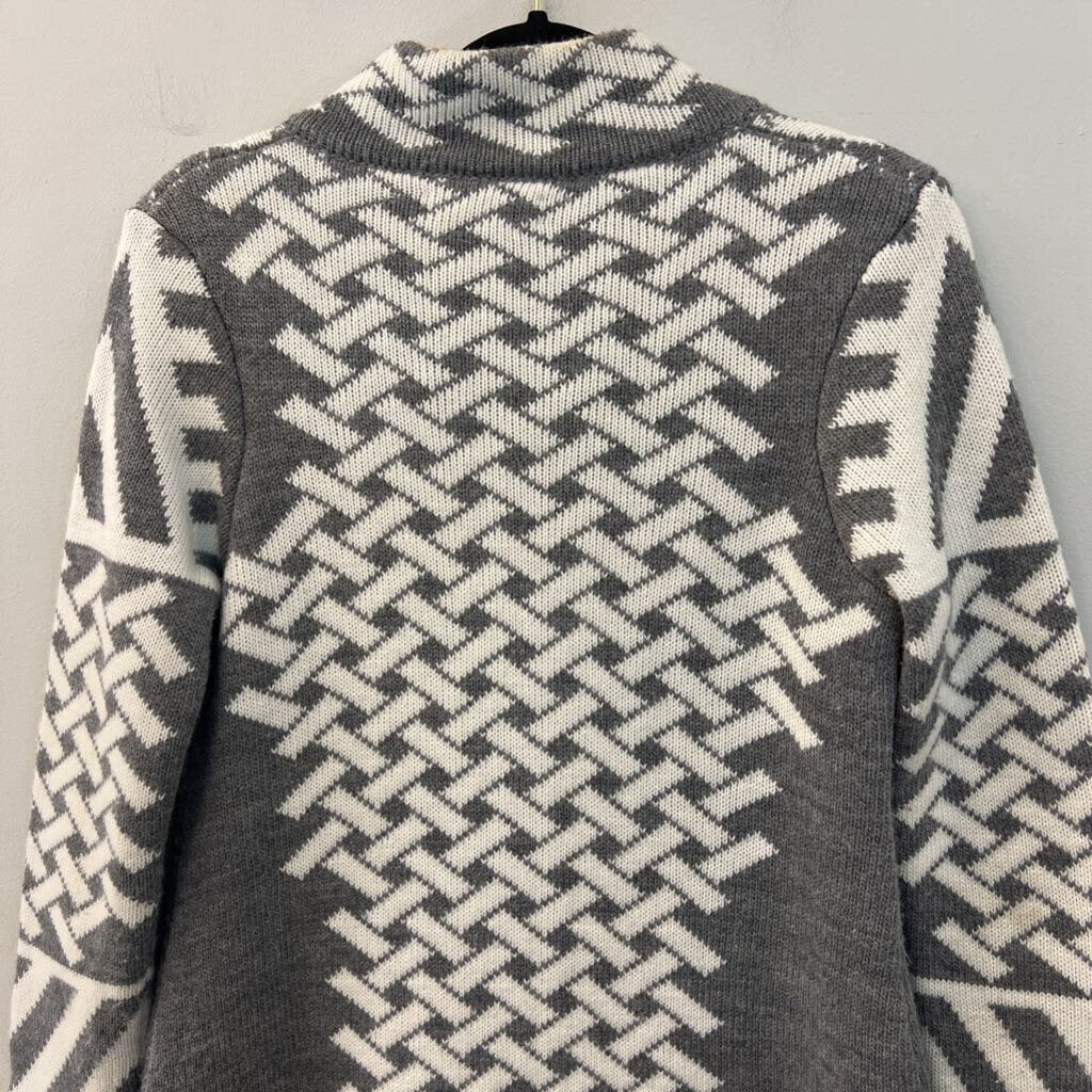 Cocogio Grey/ White Print Knit Long Cardigan Sweater Small
