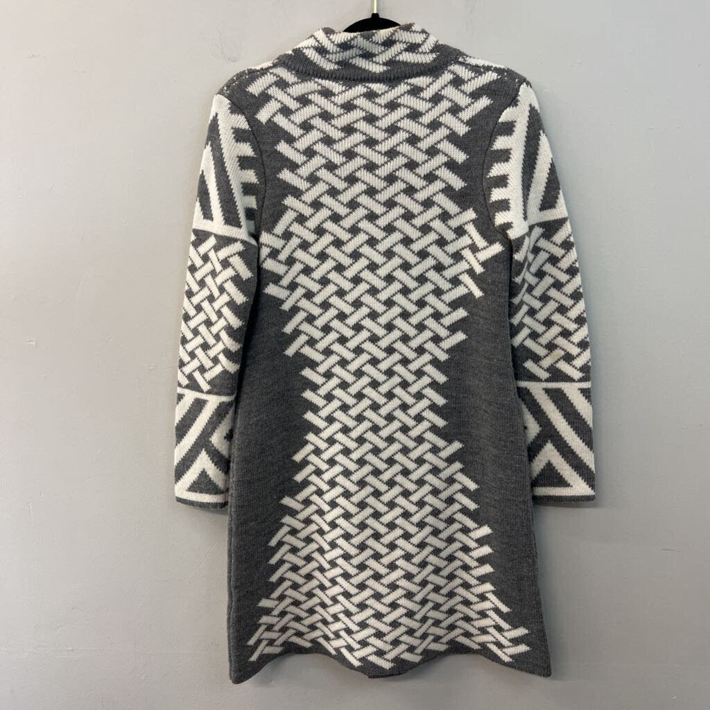 Cocogio Grey/ White Print Knit Long Cardigan Sweater Small