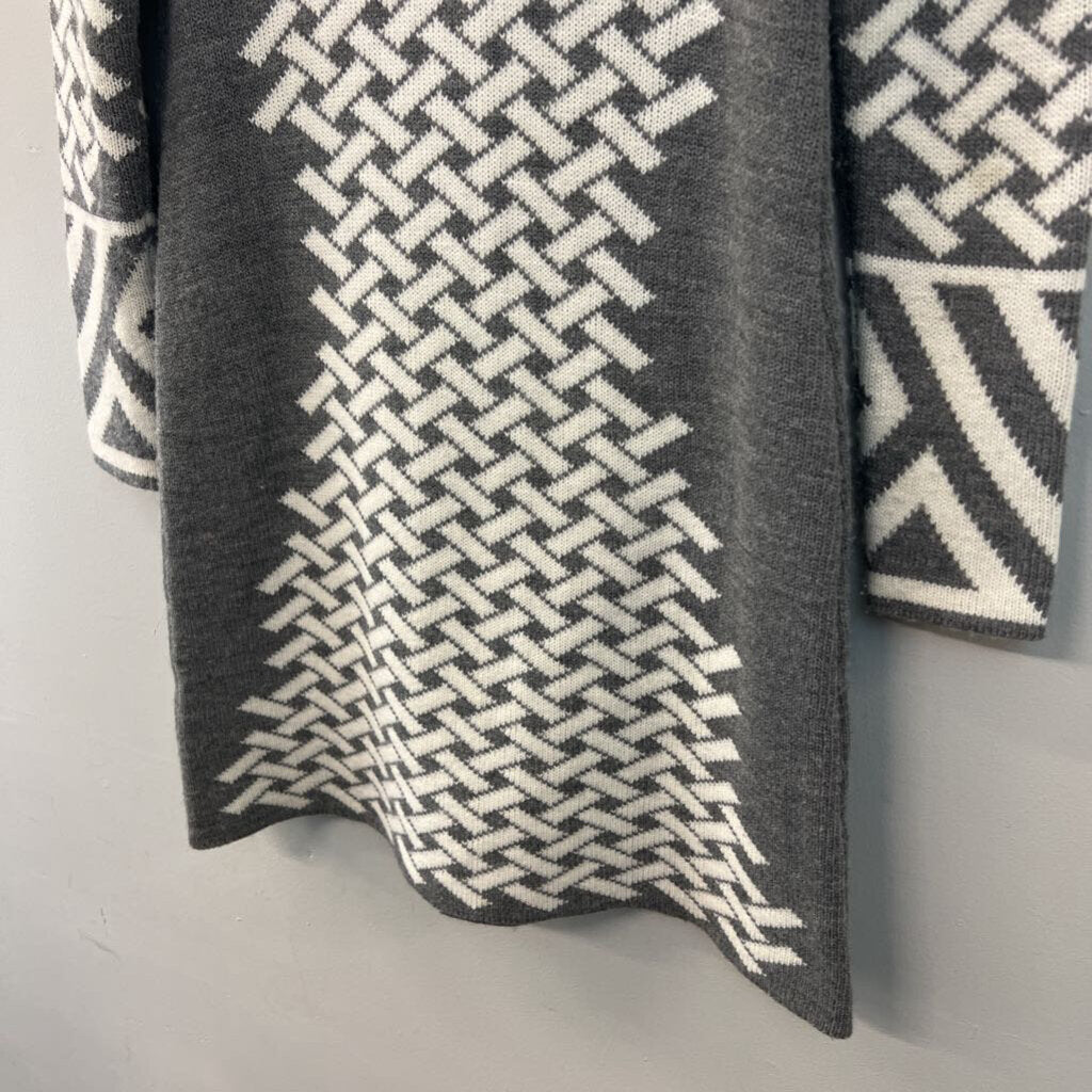 Cocogio Grey/ White Print Knit Long Cardigan Sweater Small