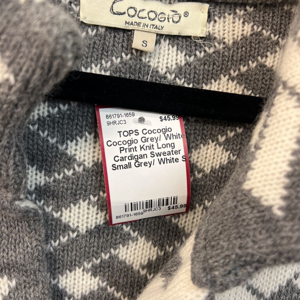 Cocogio Grey/ White Print Knit Long Cardigan Sweater Small