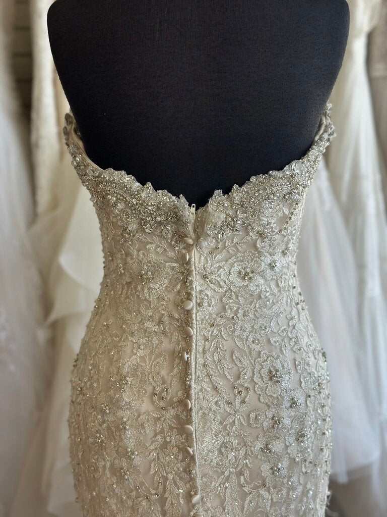 Allure Strapless Beaded Lace Wedding Dress 10