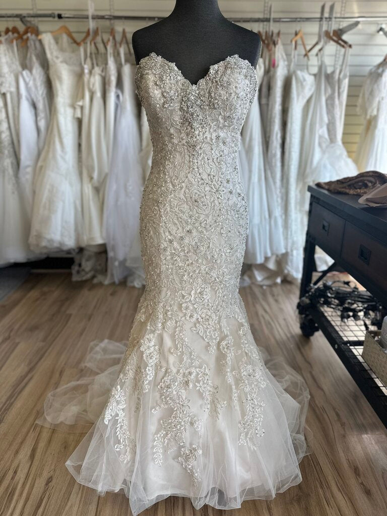 Allure Strapless Beaded Lace Wedding Dress 10