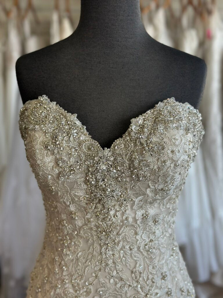 Allure Strapless Beaded Lace Wedding Dress 10