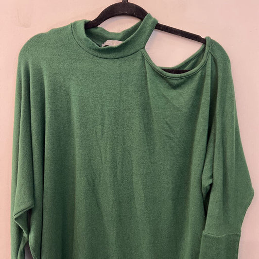 Pixi and Ivy Green High Neck Cold Shoulder Long Sleeve Sweater Top Small