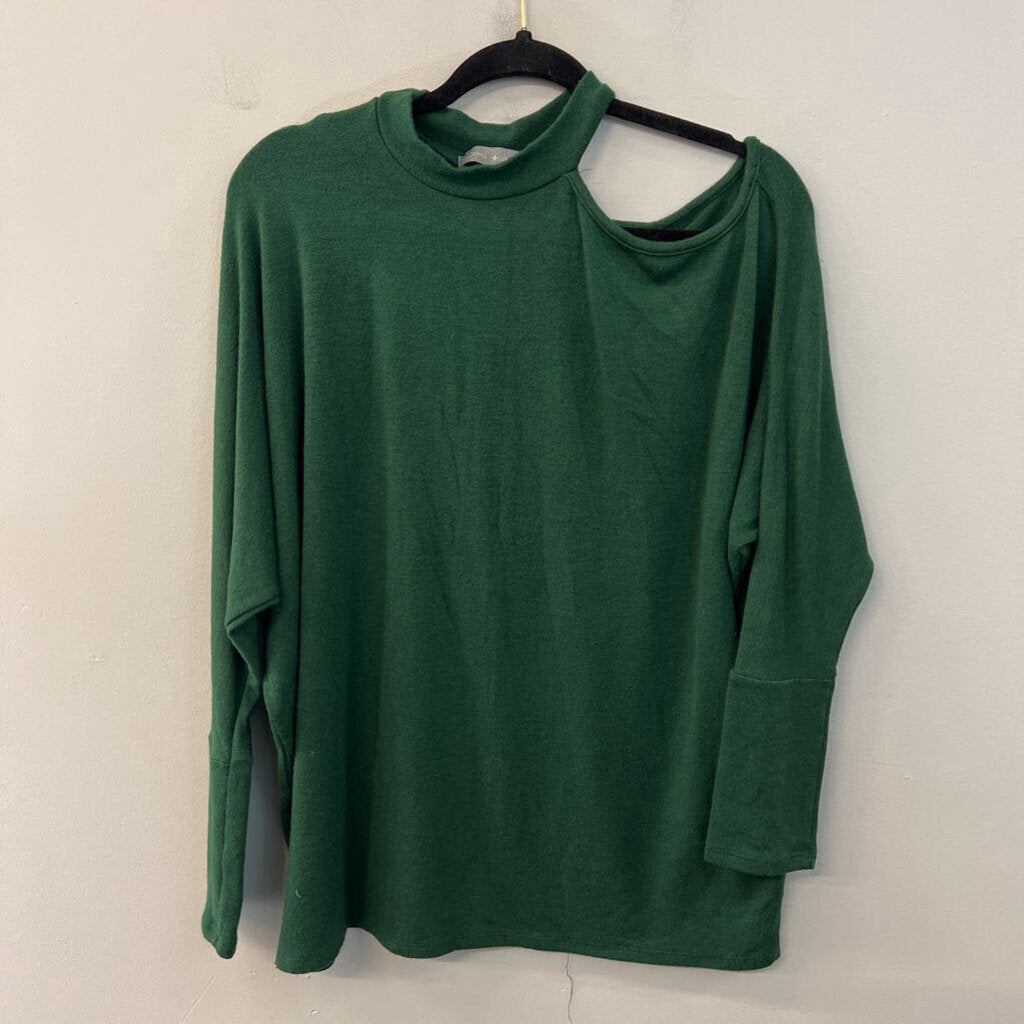 Pixi and Ivy Green High Neck Cold Shoulder Long Sleeve Sweater Top Small