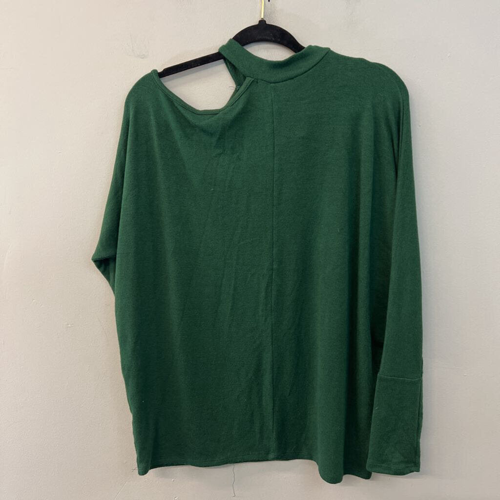 Pixi and Ivy Green High Neck Cold Shoulder Long Sleeve Sweater Top Small