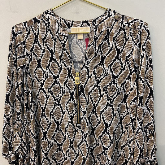 Michael Kors Black/ Brown Snakeskin Print Long Sleeve Top Small