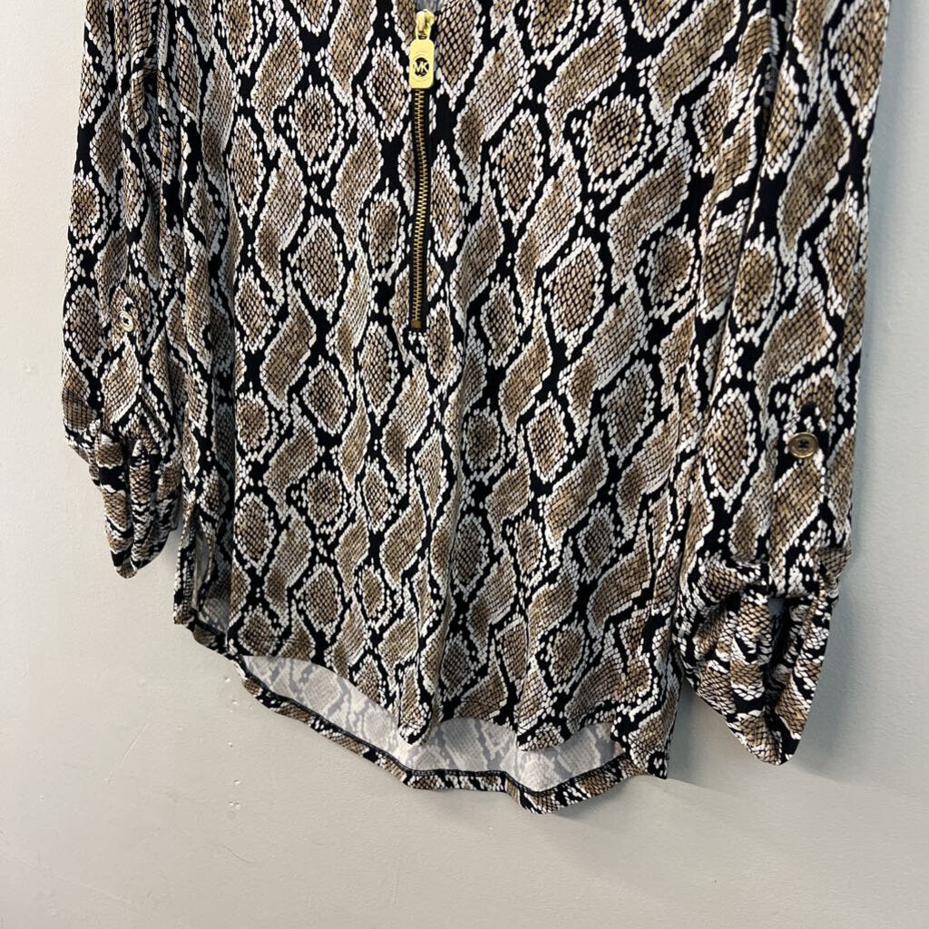 Michael Kors Black/ Brown Snakeskin Print Long Sleeve Top Small