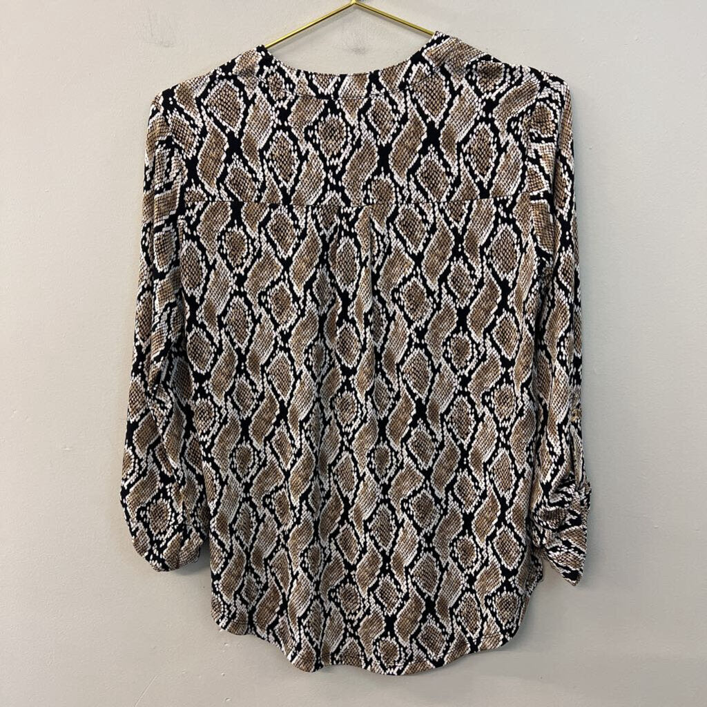Michael Kors Black/ Brown Snakeskin Print Long Sleeve Top Small