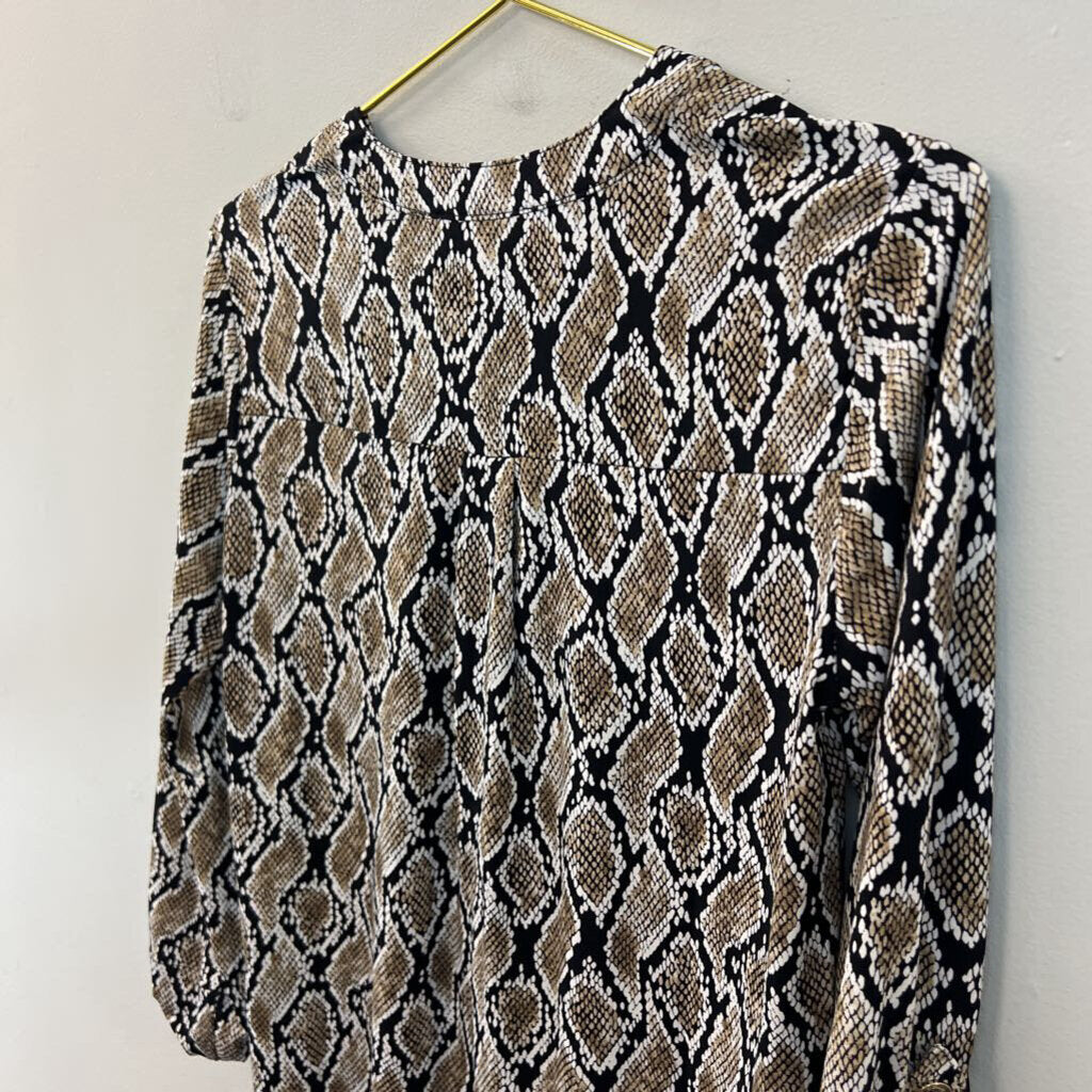 Michael Kors Black/ Brown Snakeskin Print Long Sleeve Top Small