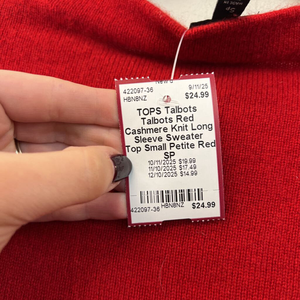 Talbots Red Cashmere Knit Long Sleeve Sweater Top Small Petite