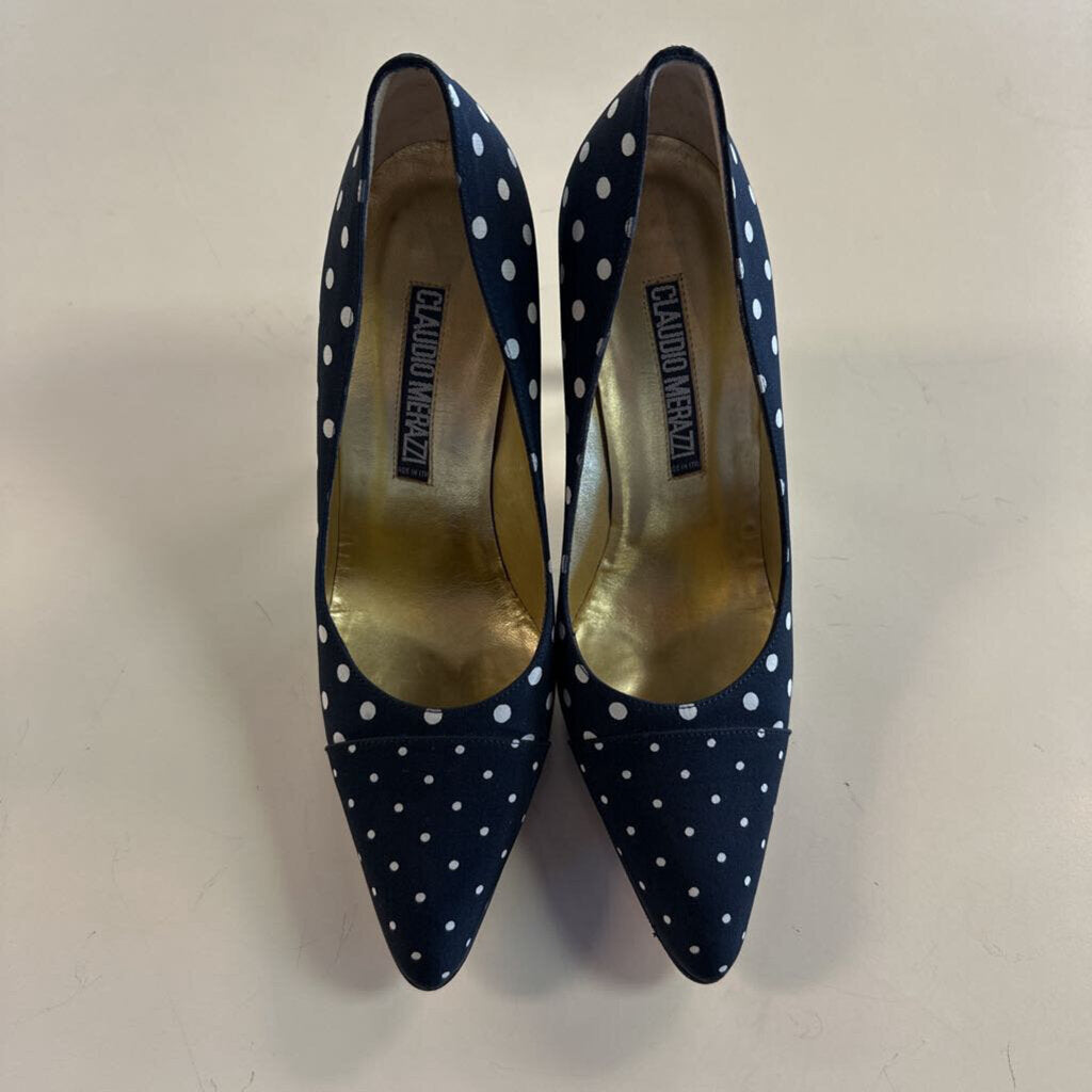 Claudio Merazzi Black/ White Polka Dot Point Toe Pump Heels 6.5